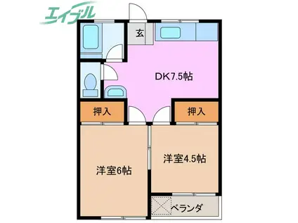 パークテラス城北(2DK/6階)の間取り写真