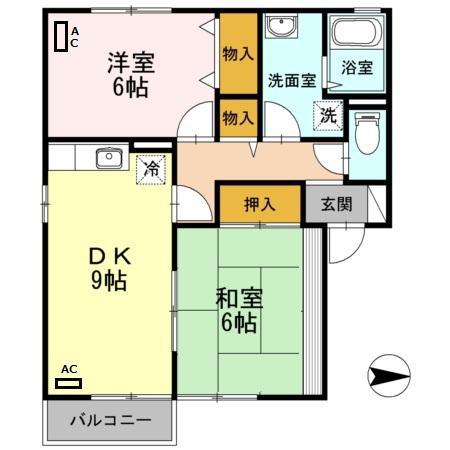 ローズガーデン(2DK/2階)の間取り写真
