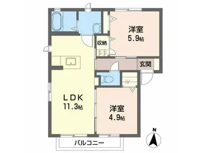 メゾンコンフォートA棟(2LDK/2階)の間取り写真