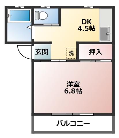メゾンワルツC(1DK/1階)の間取り写真