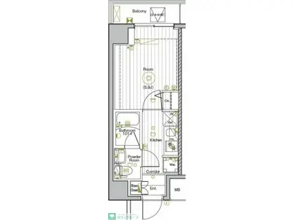 グランヴァンプレミアムイースト川口(1K/4階)の間取り写真