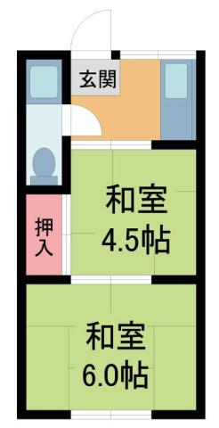 宝来荘(2K/2階)の間取り写真