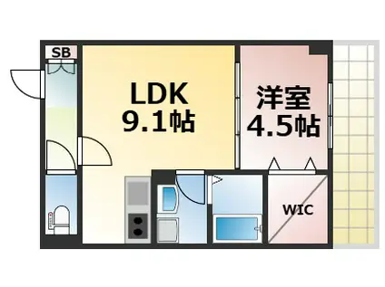 アルカンシェルコート緑橋(1LDK/1階)の間取り写真