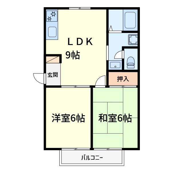 アルカディアPARTI(2LDK/2階)の間取り写真