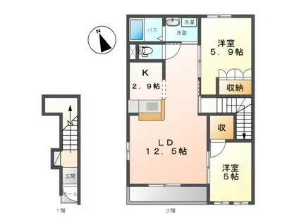 ヴィーブルハイツ B(2LDK/2階)の間取り写真
