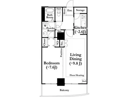 河田町ガーデン2(1LDK/8階)の間取り写真