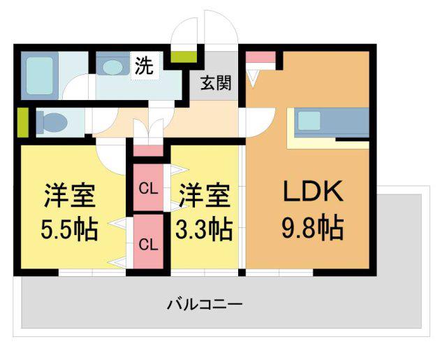 ブライトガーデン(2DK/2階)の間取り写真