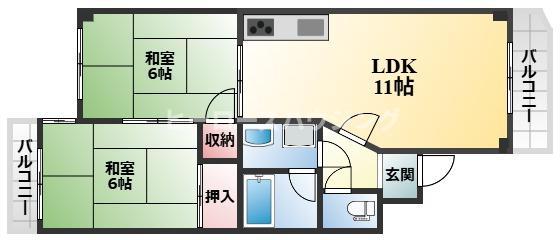 パープルコーポ(2LDK/2階)の間取り写真
