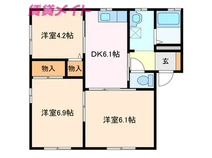 アーバンスクエア(3DK/1階)の間取り写真