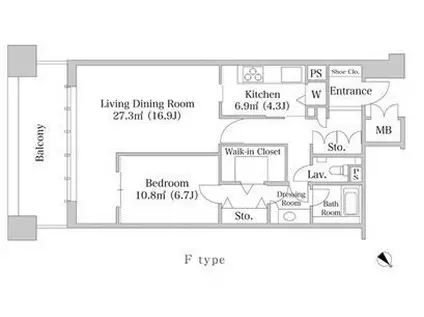 DAIWA リバーゲートレジデンス 南ウイング(1LDK/7階)の間取り写真