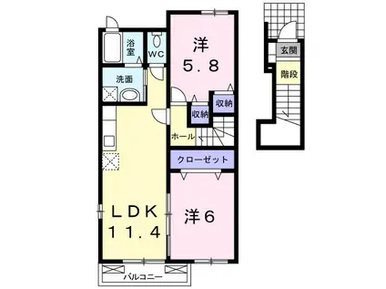 ソレアード・ヒル(2LDK/2階)の間取り写真