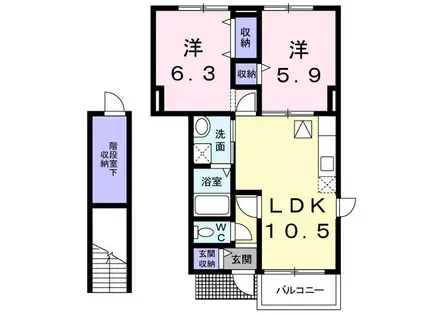 フォンテーヌ・III(2LDK/1階)の間取り写真