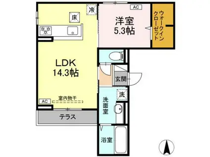 セレスティア開成 A棟(1LDK/1階)の間取り写真