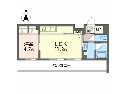 TERRACE米ケ袋(1LDK/4階)の間取り写真
