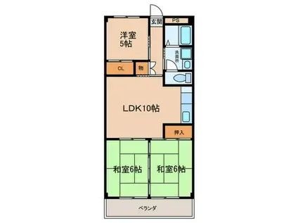 OS・SKYマンション西中島II(3LDK/2階)の間取り写真