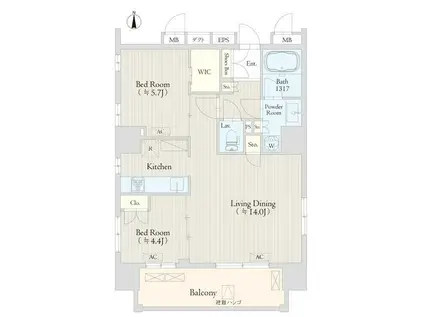 ケヤキテラス恵比寿南(2LDK/3階)の間取り写真