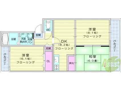 シャローネ星(3DK/3階)の間取り写真