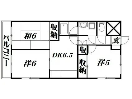 テスコム西伊場 北棟(3DK/2階)の間取り写真