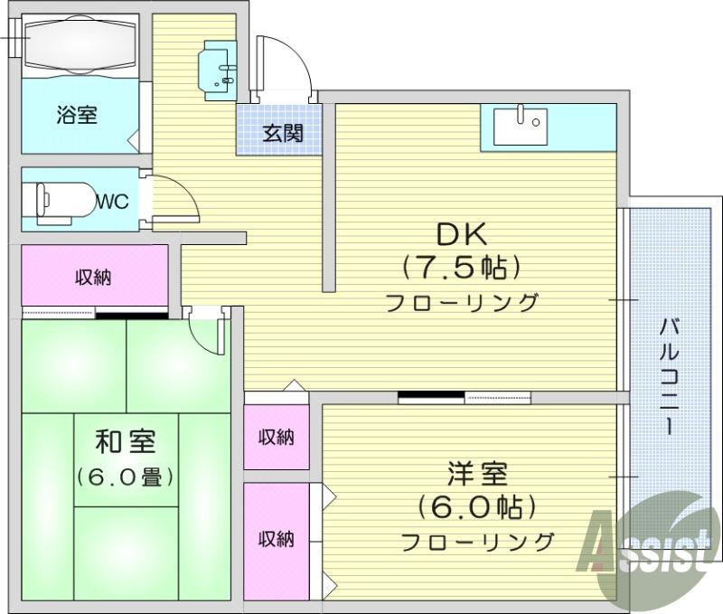 セジュール・カーム(2DK/2階)の間取り写真