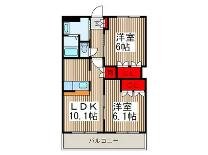 ガーデンヒルズNAKAYAMA壱番館(2LDK/2階)の間取り写真