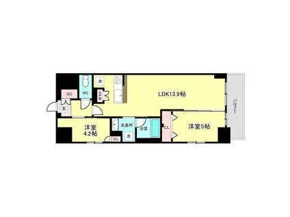 スプランディッド上本町ウエストII(2LDK/7階)の間取り写真