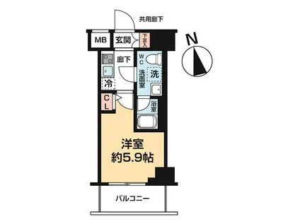 ヴァローレ松戸フィーロ(1K/9階)の間取り写真