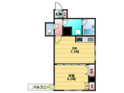 イースト FLAT(1DK/2階)の間取り写真