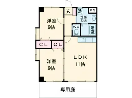 アインス鳥栖(2LDK/1階)の間取り写真