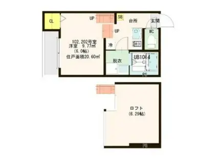 ハーモニーテラス中田(1K/2階)の間取り写真