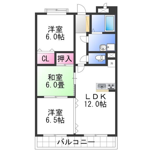 サンダモン北勘(3LDK/3階)の間取り写真