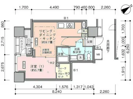 横浜ヴェールタワー(1LDK/14階)の間取り写真