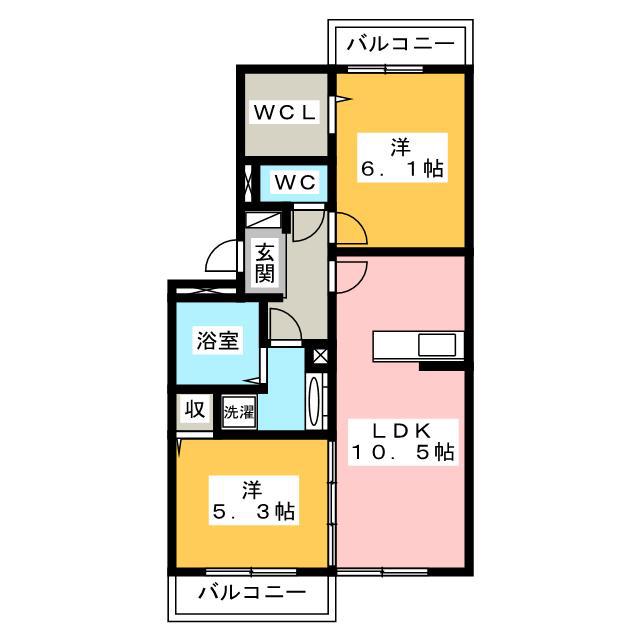 グッドラック・ワン A棟(2LDK/1階)の間取り写真