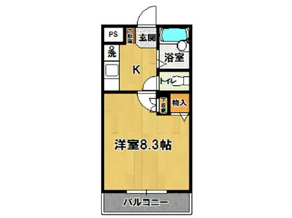 イーストサイドミネ(1K/1階)の間取り写真