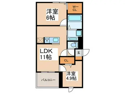 サンパティーク矢部(2LDK/1階)の間取り写真
