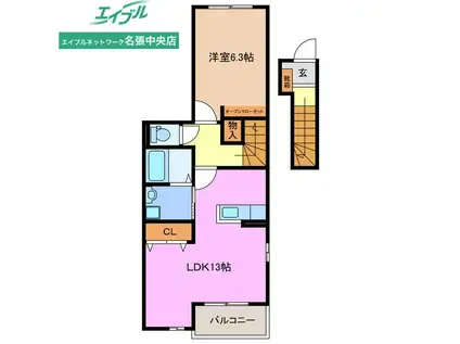 グラン ヒル 山荘(1LDK/2階)の間取り写真