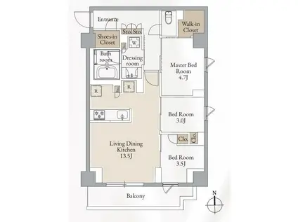 クロスレジデンス高田馬場(3LDK/5階)の間取り写真