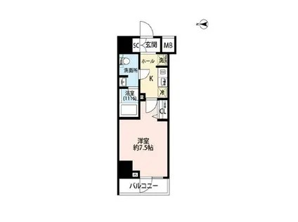 プレール・ドゥーク芝浦(1K/9階)の間取り写真