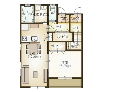 コンフォートII 川原崎(1LDK/1階)の間取り写真