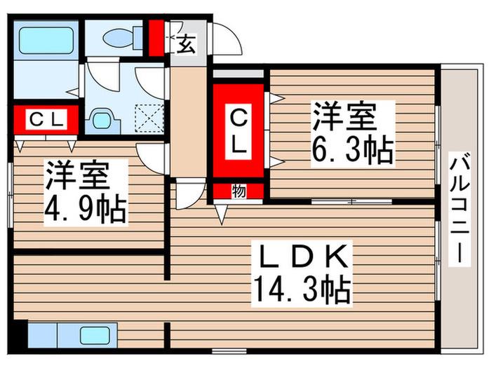 アルファコート流山(2LDK/3階)の間取り写真