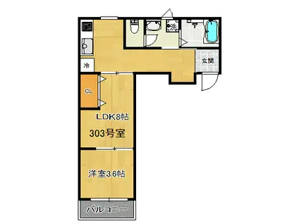 エアリーズ.弐番館(1LDK/3階)の間取り写真