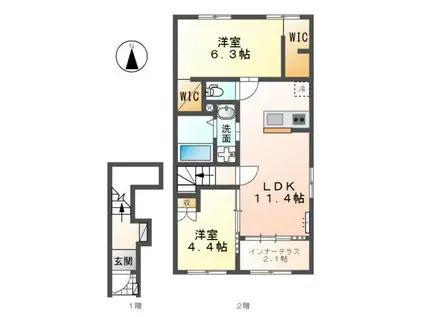 プリオール(2LDK/2階)の間取り写真