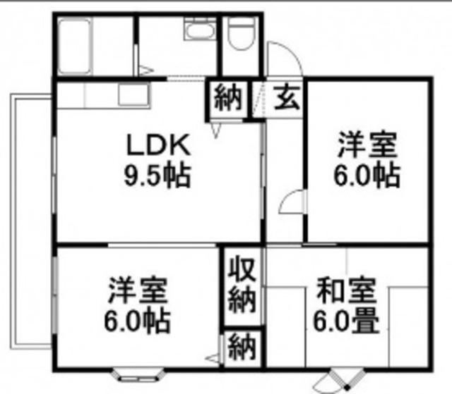 サンビレッジ安江B棟(3DK/1階)の間取り写真