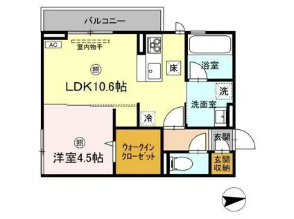 グランプレミア新開(1LDK/1階)の間取り写真