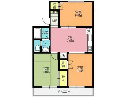 サンライズ若宮(3DK/3階)の間取り写真