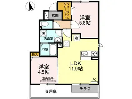 LIEBE E棟(2LDK/1階)の間取り写真