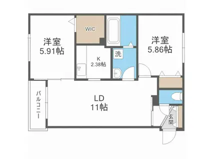 LILAC壱番館 ライラック壱番館(2LDK/4階)の間取り写真