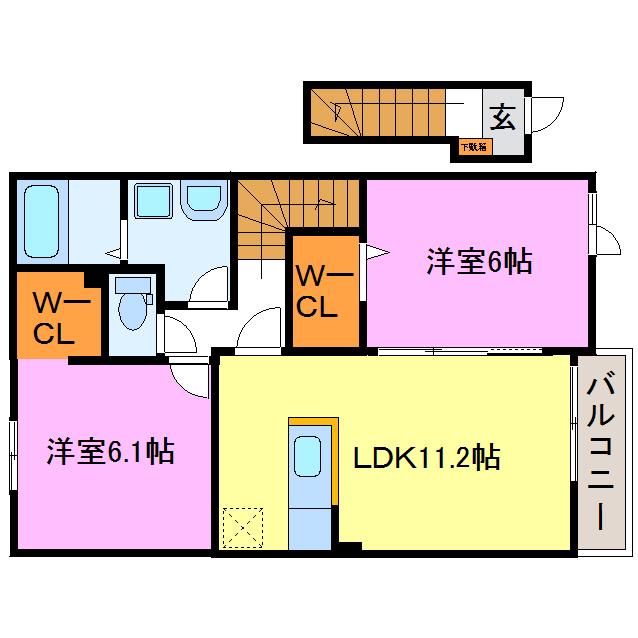 ディオーネ・ジエータ甲賀(2LDK/2階)の間取り写真