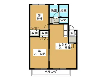 ベル アソシエ B(2LDK/1階)の間取り写真