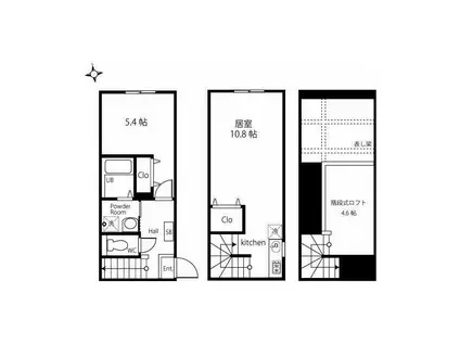 ハーミットクラブハウス自由が丘III(1DK/1階)の間取り写真