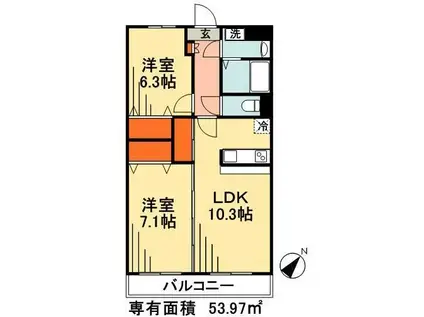 コリンシア市川(2LDK/1階)の間取り写真